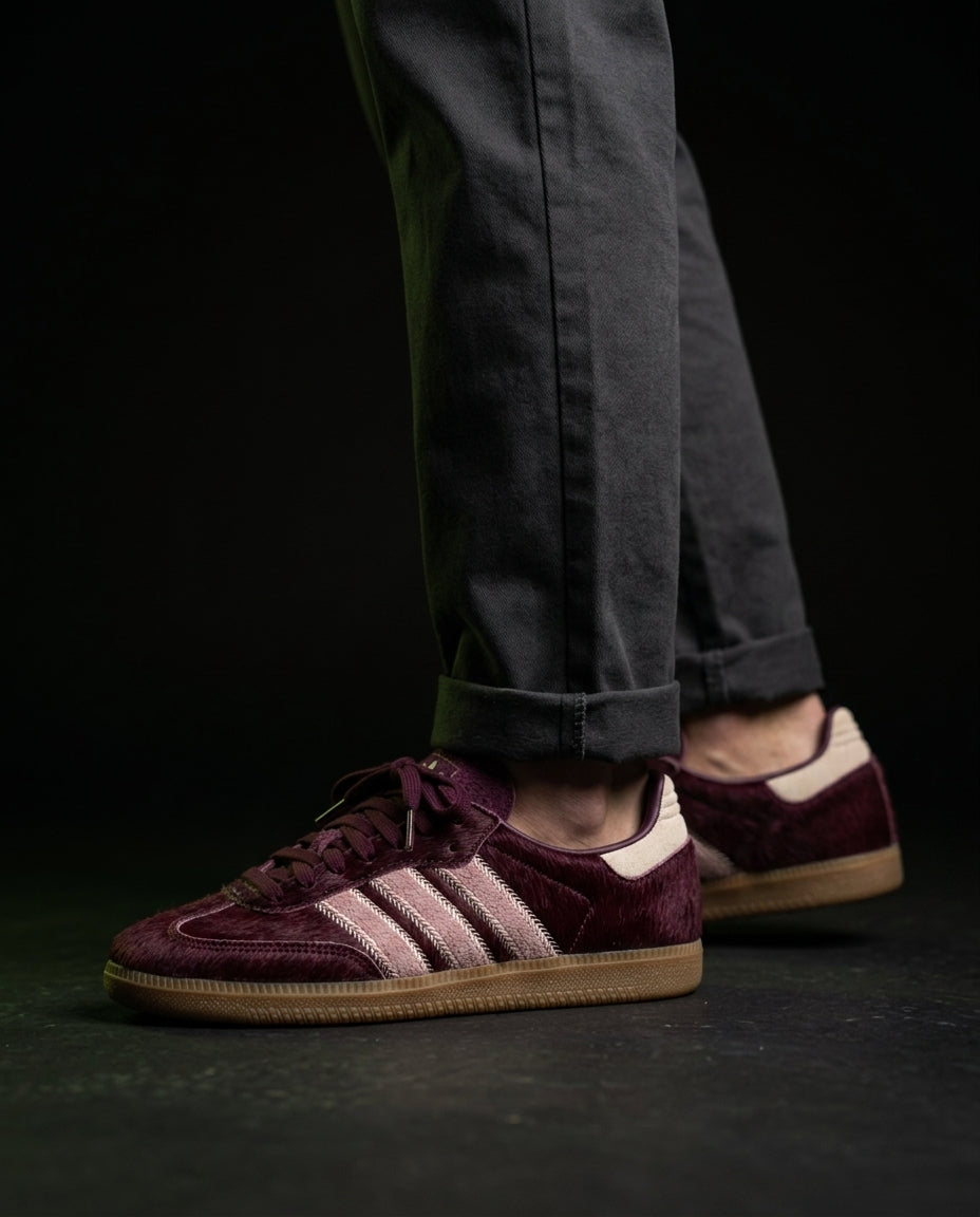 AD Leather Gum-Sole Terrace Trainer Red Burgundy Pink