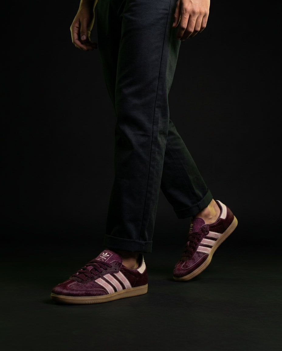 AD Leather Gum-Sole Terrace Trainer Red Burgundy Pink