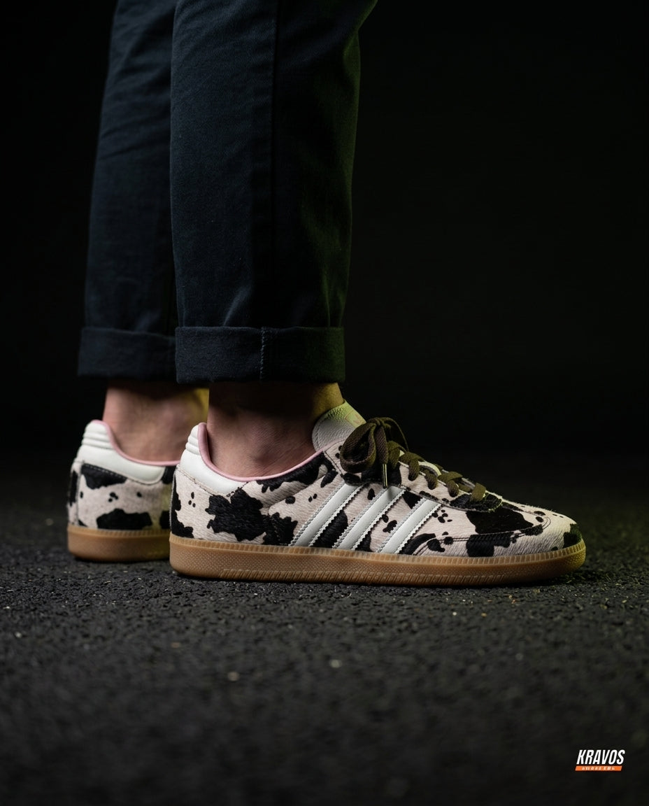 AD Leather Gum-Sole Terrace Trainer Mixed Cow Print Pink