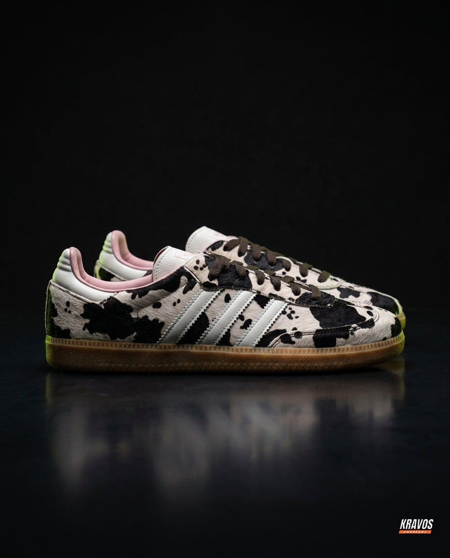 AD Leather Gum-Sole Terrace Trainer Mixed Cow Print Pink