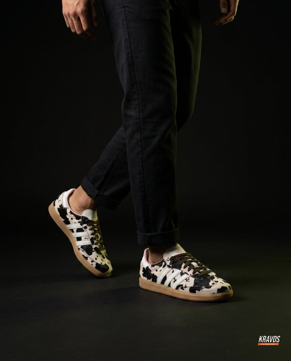 AD Leather Gum-Sole Terrace Trainer Mixed Cow Print Pink