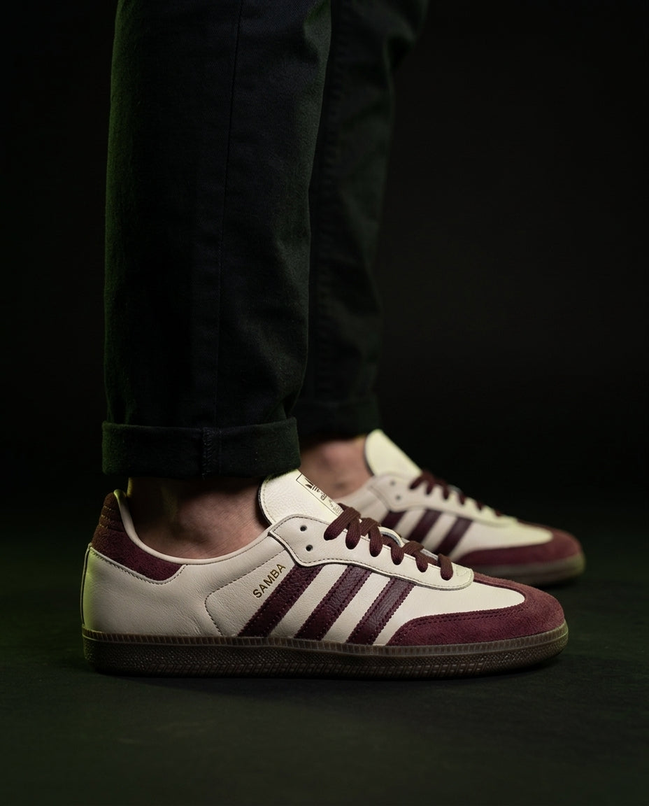 AD Leather Gum-Sole Terrace Trainer Cream Cream Burgundy