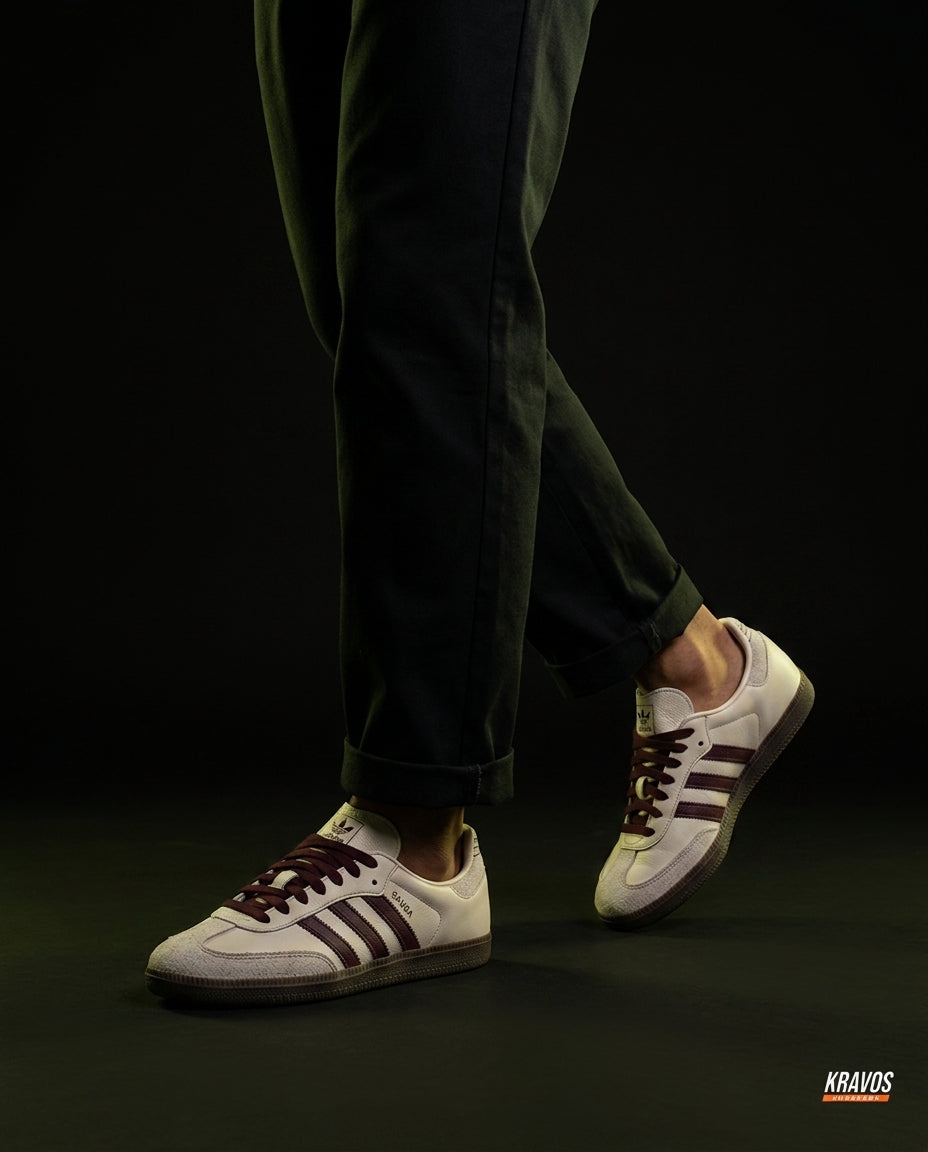 AD Leather Gum-Sole Terrace Trainer Cream Cream Burgundy