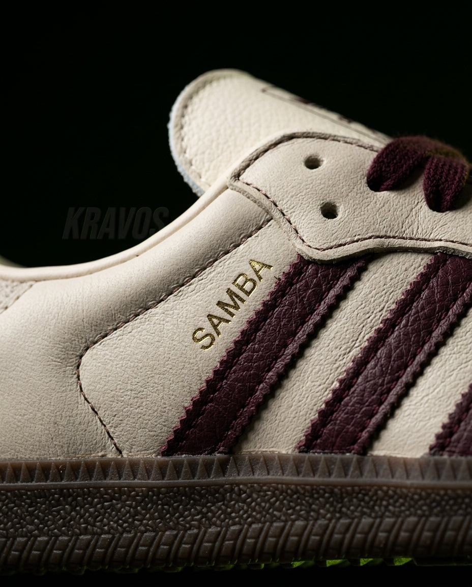 AD Leather Gum-Sole Terrace Trainer Cream Cream Burgundy