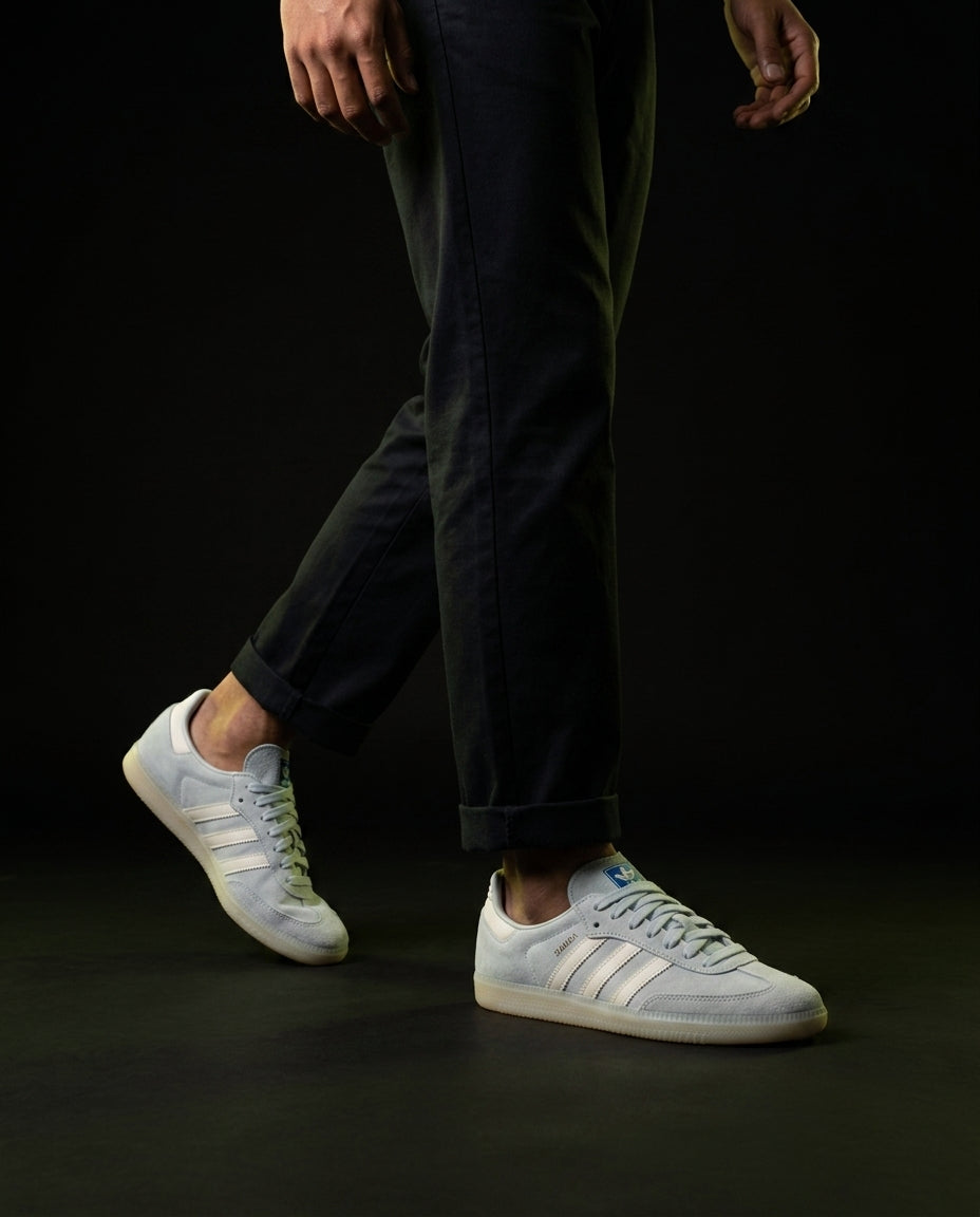 AD Leather Gum-Sole Terrace Trainer Grey Grey Suede White