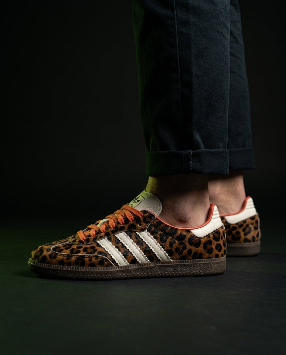 AD Leather Gum-Sole Terrace Trainer Brown Leopard Print Brown