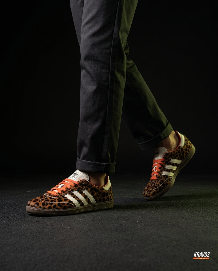 AD Leather Gum-Sole Terrace Trainer Brown Leopard Print Brown