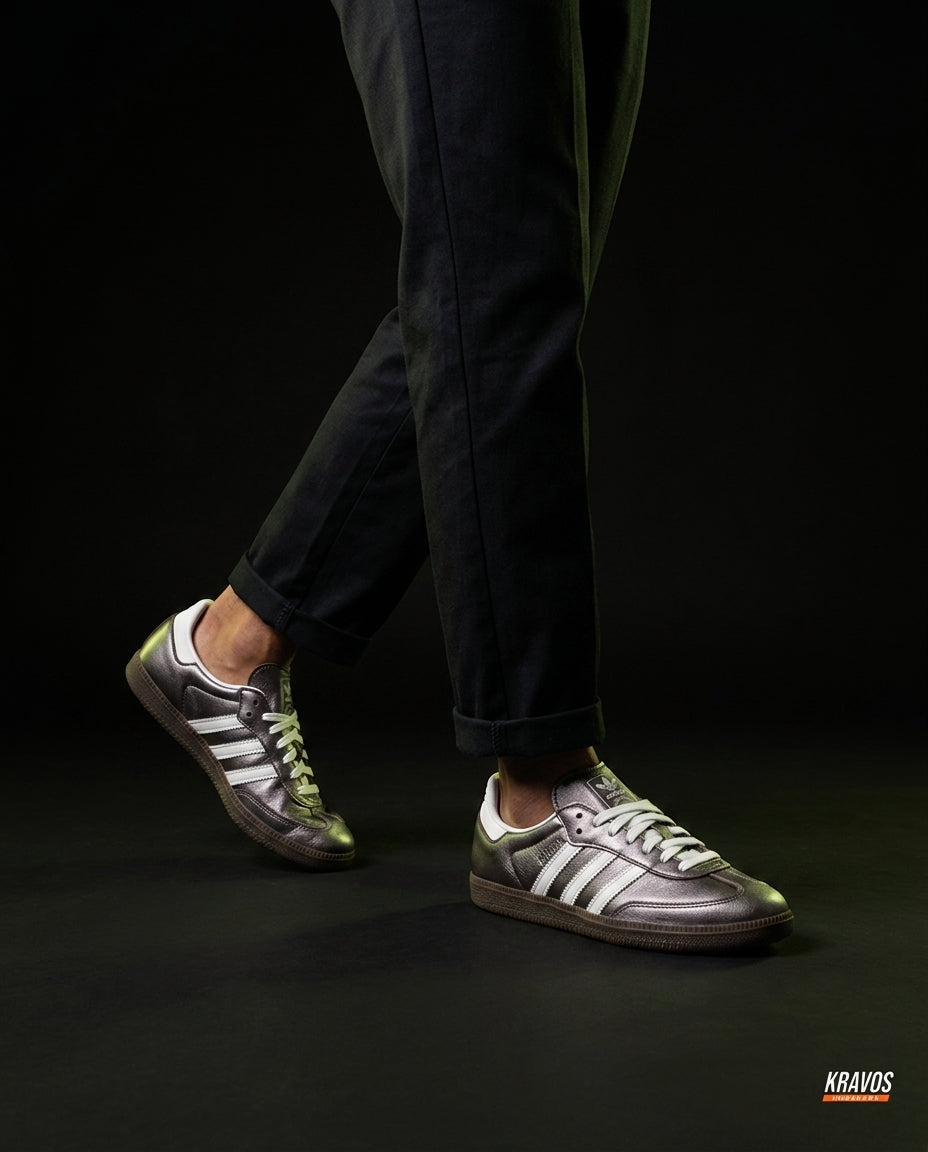 AD Leather Gum-Sole Terrace Trainer Grey Metallic Grey White