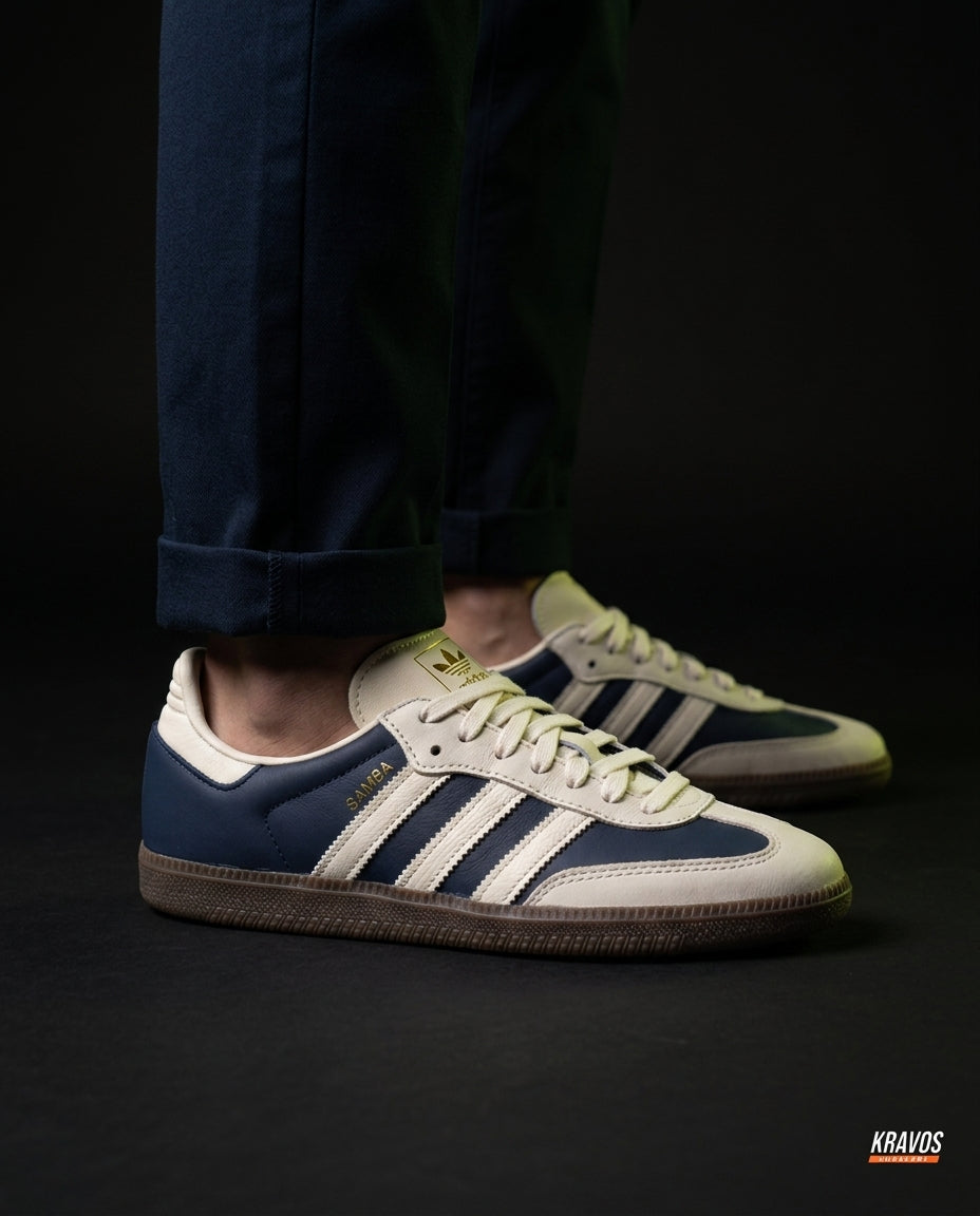 AD Leather Gum-Sole Terrace Trainer Mixed Navy Cream Gum