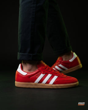 AD Leather Gum-Sole Terrace Trainer Red Red White Gum