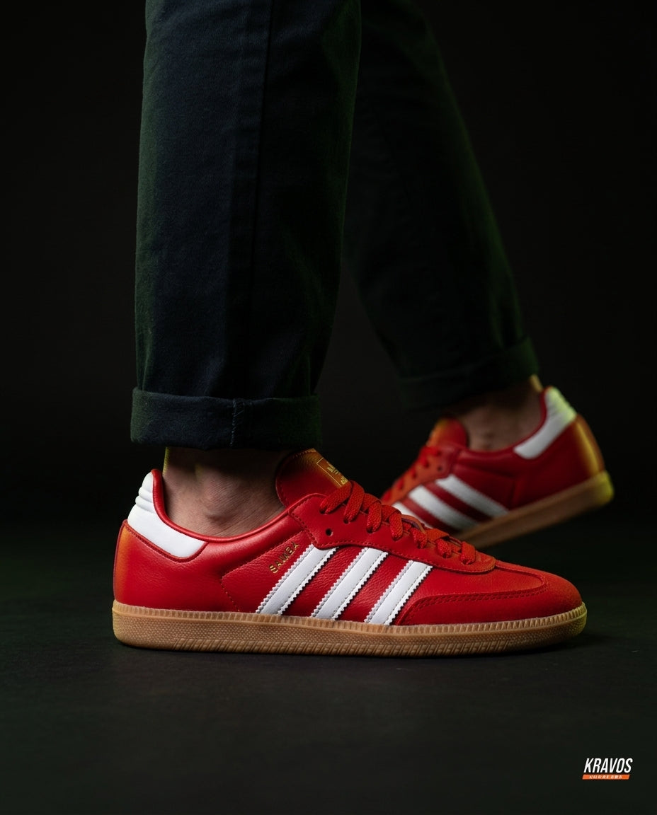 AD Leather Gum-Sole Terrace Trainer Red Red White Gum