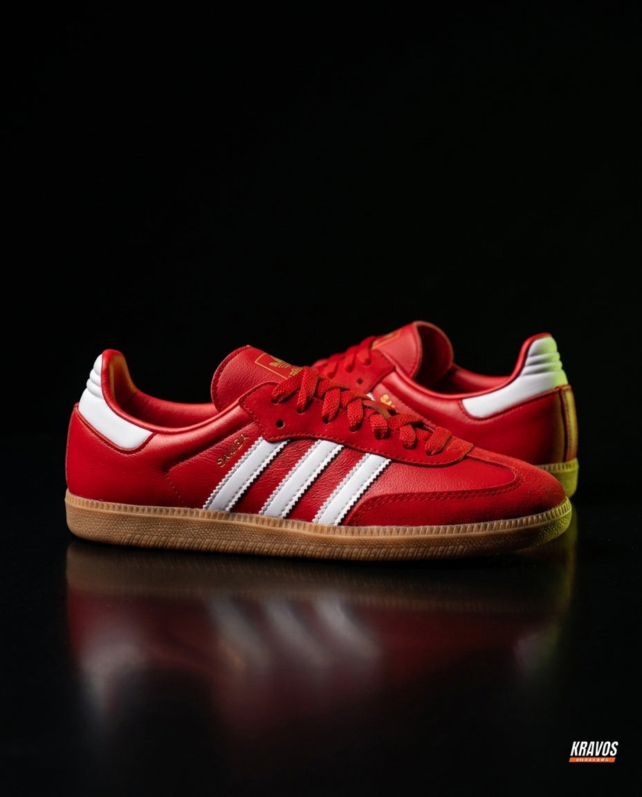 AD Leather Gum-Sole Terrace Trainer Red Red White Gum