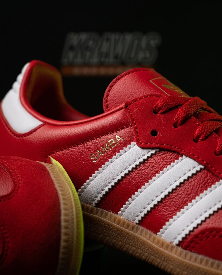 AD Leather Gum-Sole Terrace Trainer Red Red White Gum