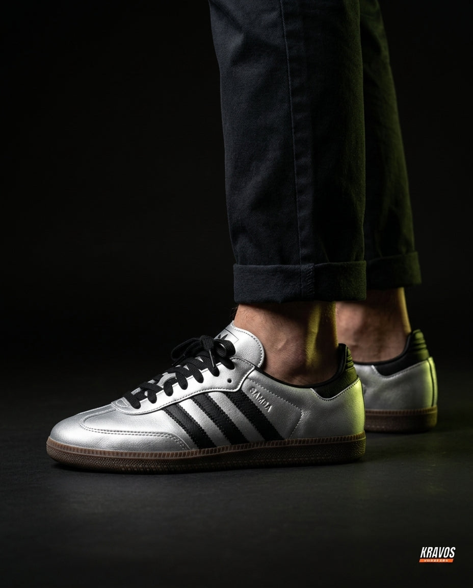 AD Leather Gum-Sole Terrace Trainer Grey Silver Black Gum