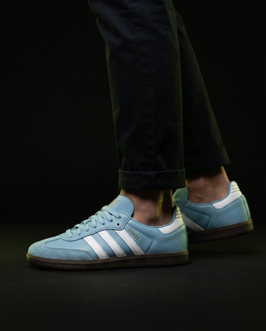AD Leather Gum-Sole Terrace Trainer Mixed Sky Blue White Gum