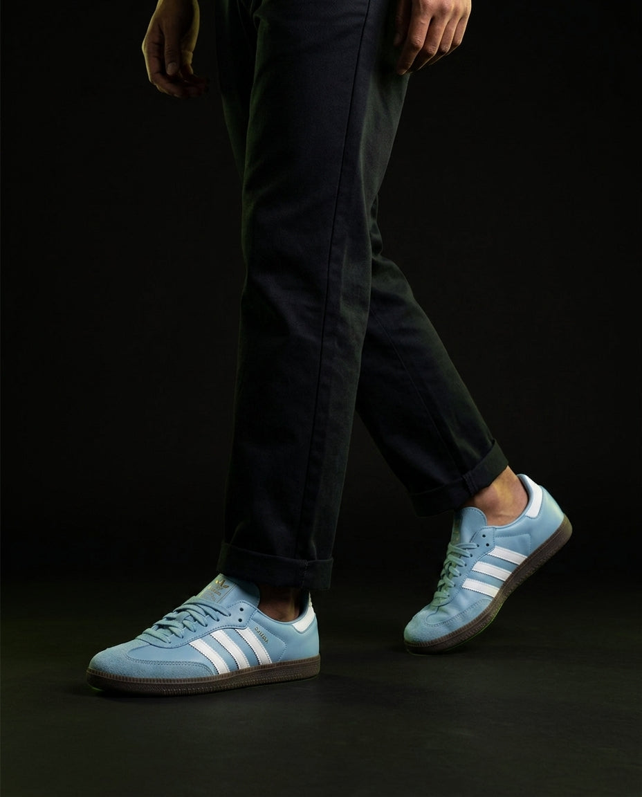 AD Leather Gum-Sole Terrace Trainer Mixed Sky Blue White Gum