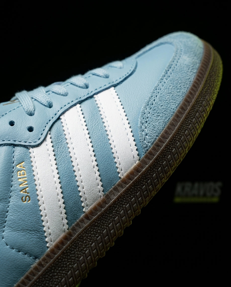 AD Leather Gum-Sole Terrace Trainer Mixed Sky Blue White Gum