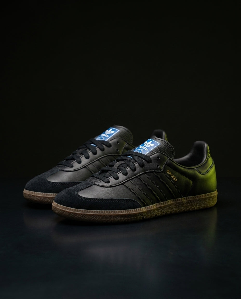 AD Leather Gum-Sole Terrace Trainer Black Triple Black Gum