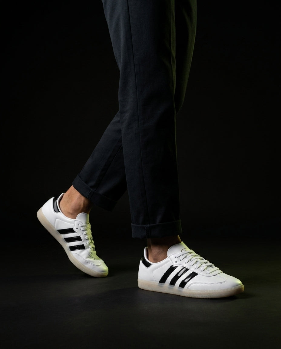 AD Leather Gum-Sole Terrace Trainer White 2 White Black