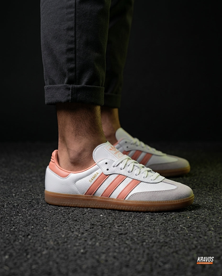 AD Leather Gum-Sole Terrace Trainer White 2 White Coral Gum