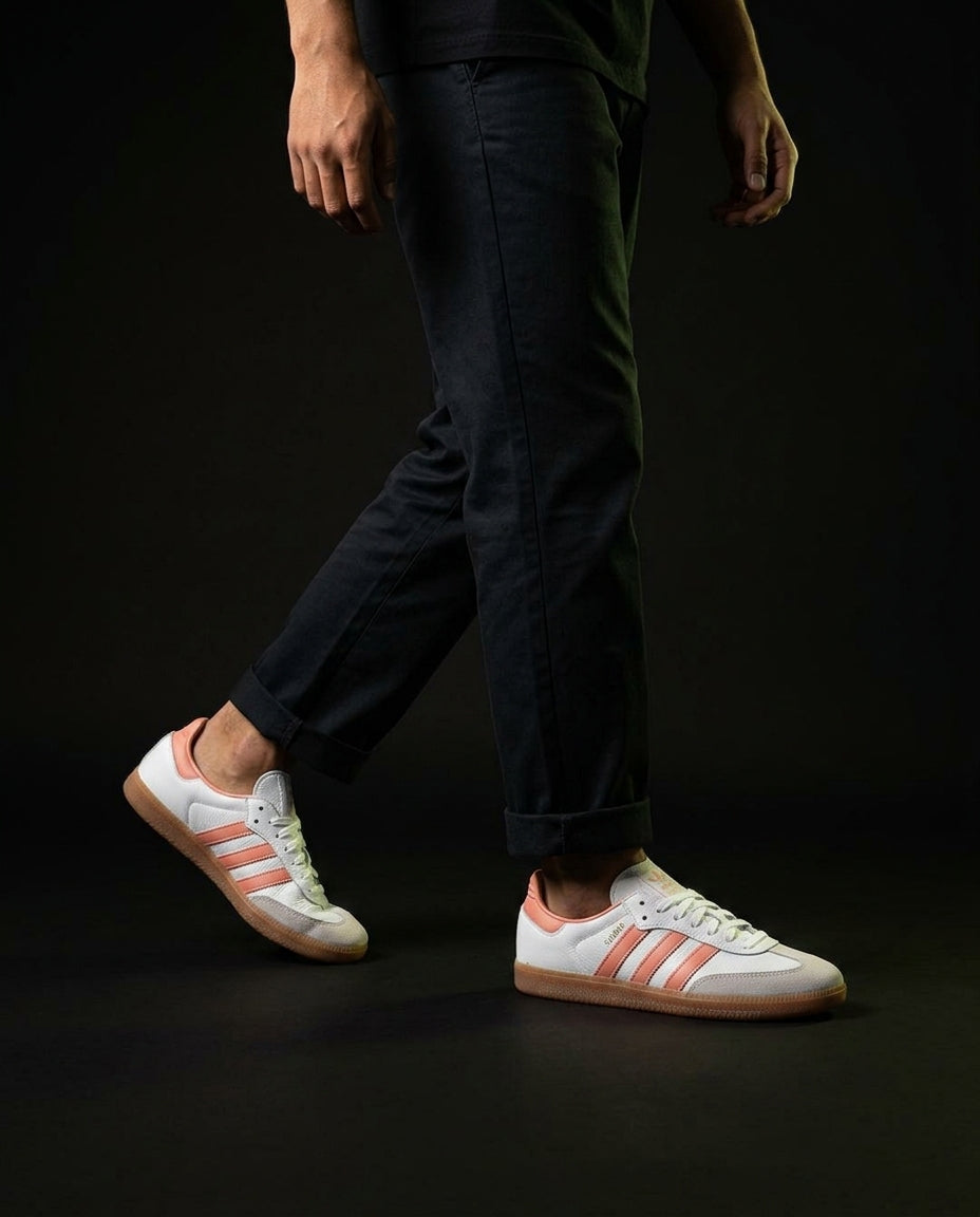 AD Leather Gum-Sole Terrace Trainer White 2 White Coral Gum