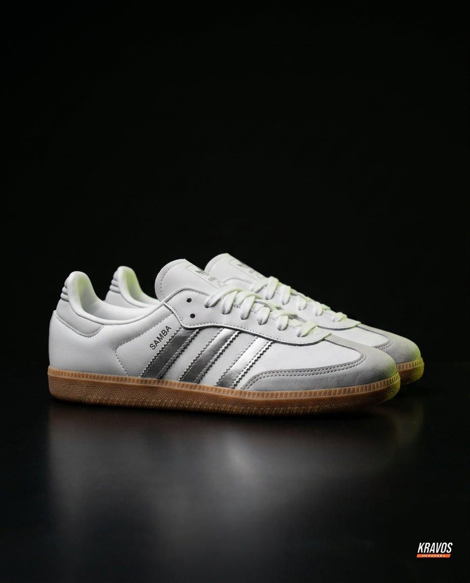 AD Leather Gum-Sole Terrace Trainer White 2 White Silver Gum