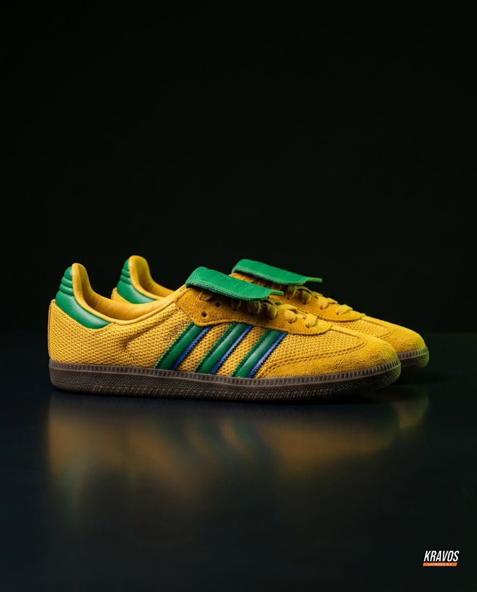 AD Leather Gum-Sole Terrace Trainer Mixed Yellow Green Gum
