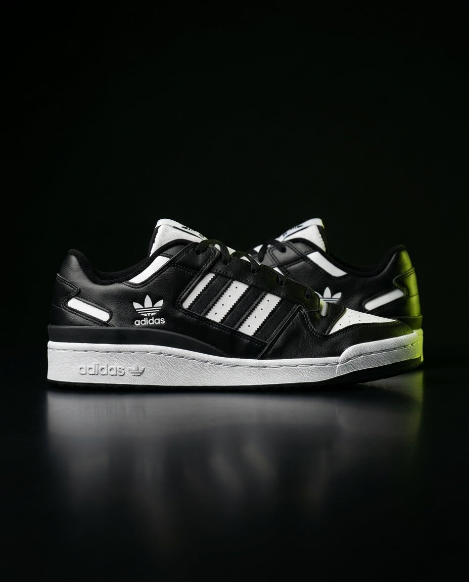 AD Leather Panelled Court Trainer Black White