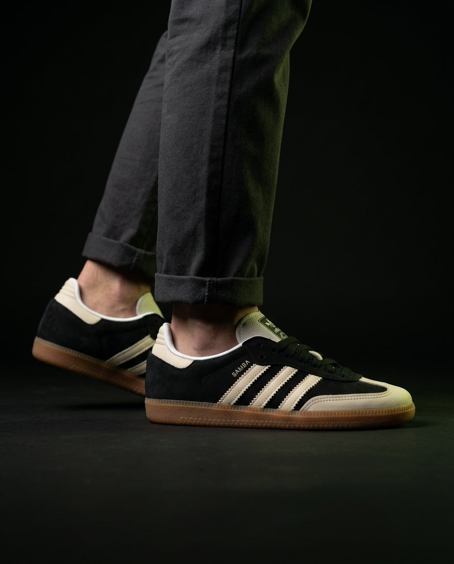 AD Leather Ribbed-Toe Terrace Trainer Black Cream Gum