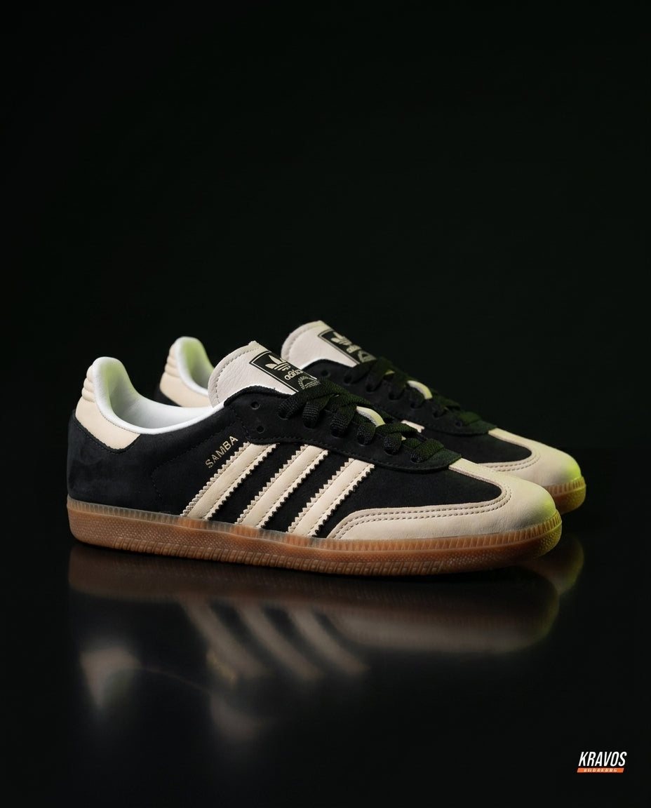 AD Leather Ribbed-Toe Terrace Trainer Black Cream Gum