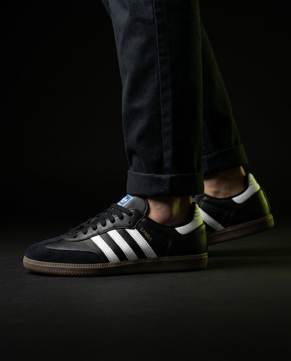 AD Leather Ribbed-Toe Terrace Trainer Black White Gum
