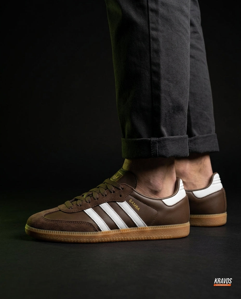 AD Leather Ribbed-Toe Terrace Trainer Brown White Gum