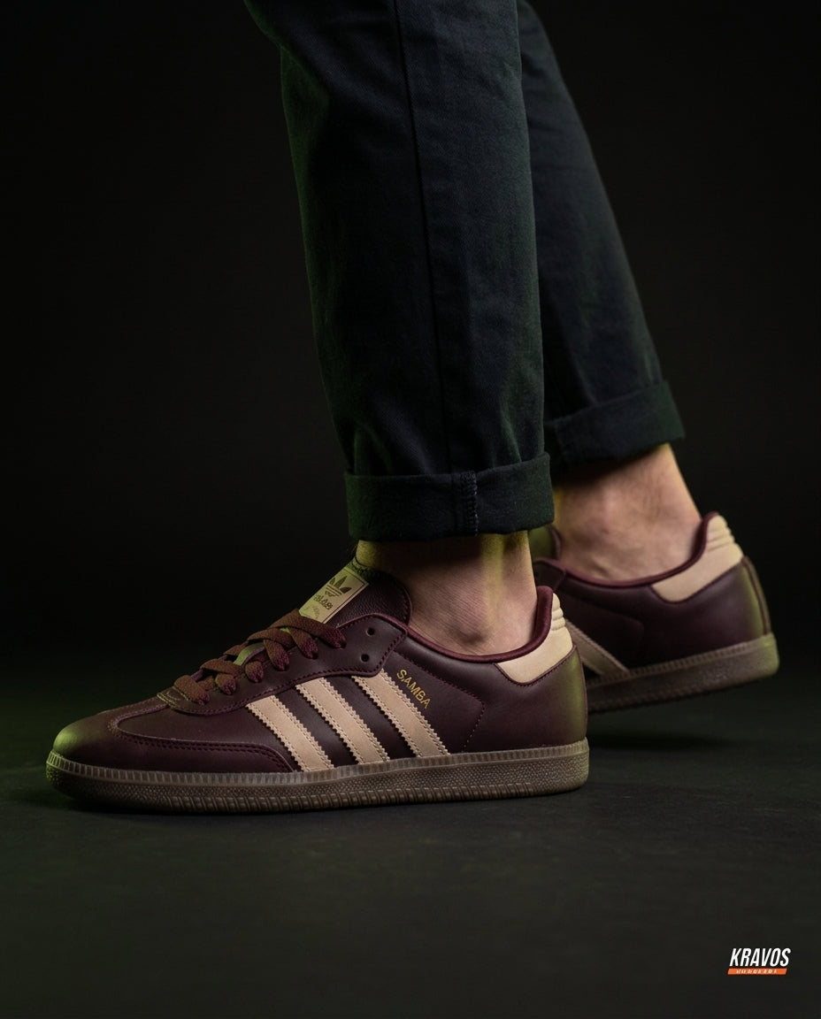 AD Leather Ribbed-Toe Terrace Trainer Burgundy Beige Gum