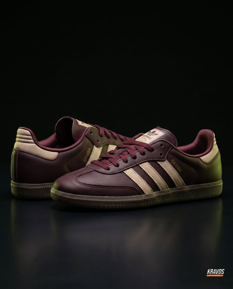 AD Leather Ribbed-Toe Terrace Trainer Burgundy Beige Gum