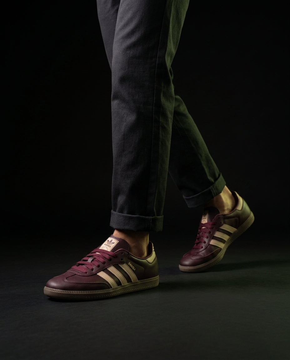AD Leather Ribbed-Toe Terrace Trainer Burgundy Beige Gum