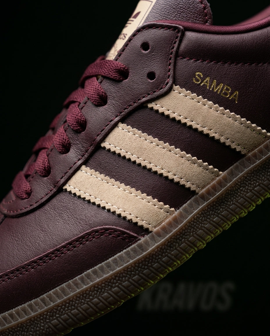 AD Leather Ribbed-Toe Terrace Trainer Burgundy Beige Gum