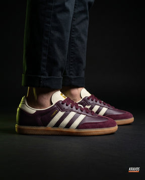 AD Leather Ribbed-Toe Terrace Trainer Burgundy Cream Gum