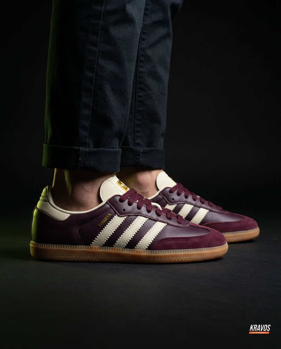 AD Leather Ribbed-Toe Terrace Trainer Burgundy Cream Gum