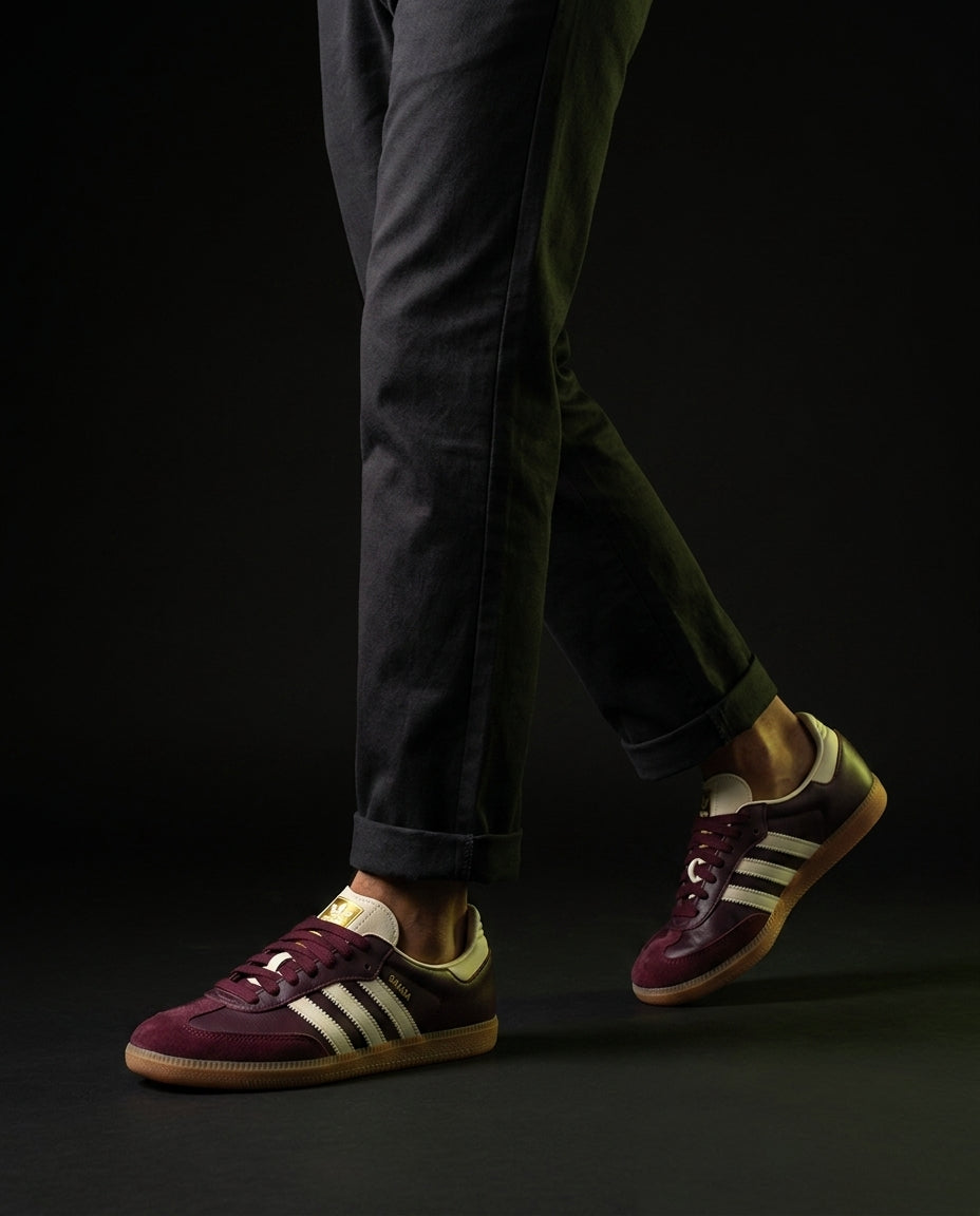 AD Leather Ribbed-Toe Terrace Trainer Burgundy Cream Gum