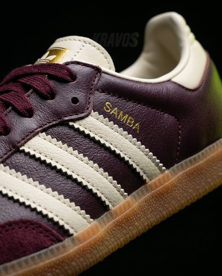 AD Leather Ribbed-Toe Terrace Trainer Burgundy Cream Gum
