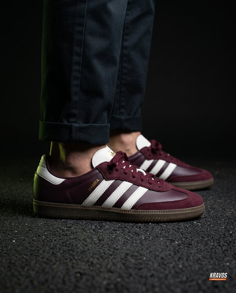 AD Leather Ribbed-Toe Terrace Trainer Burgundy White Gum
