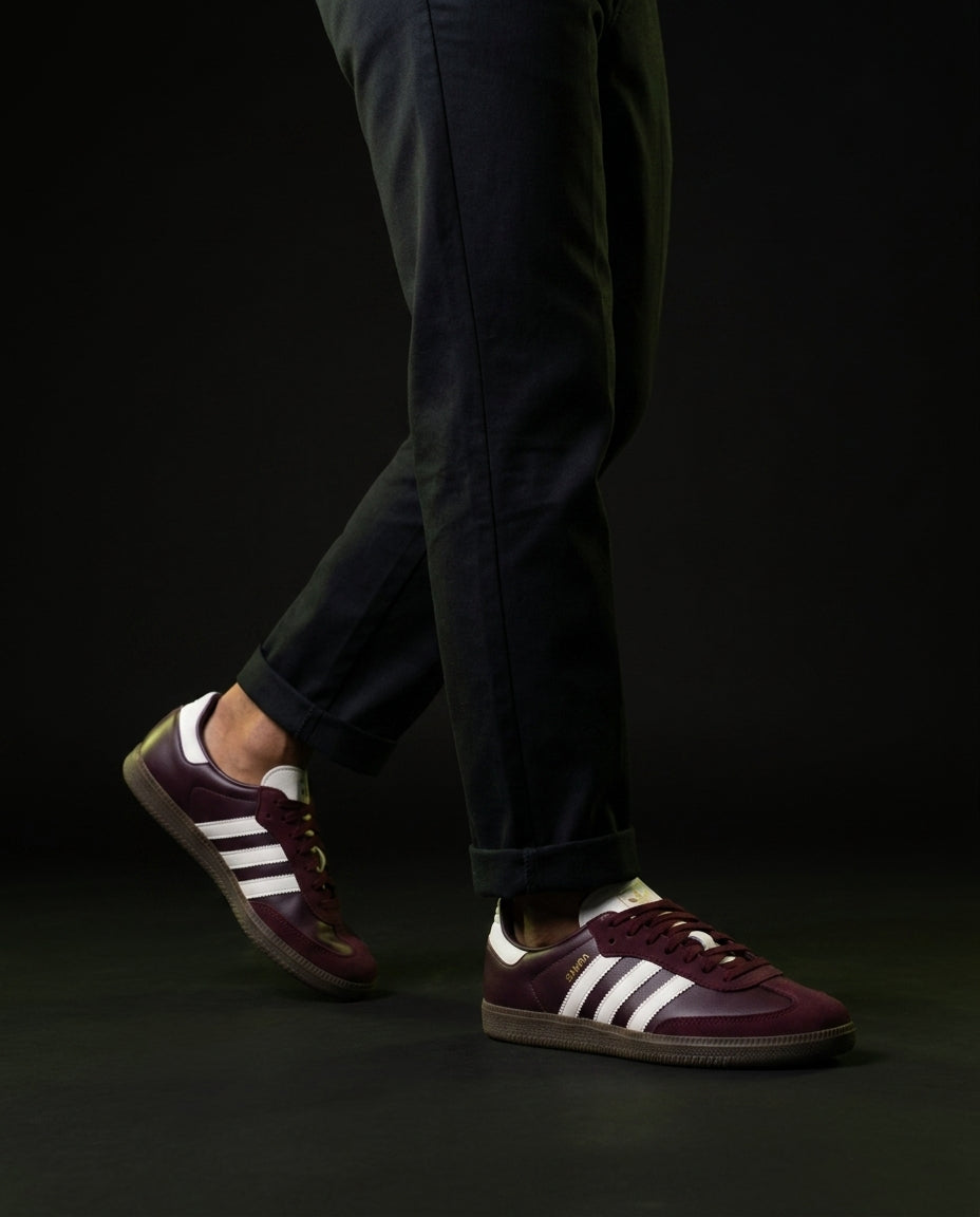 AD Leather Ribbed-Toe Terrace Trainer Burgundy White Gum