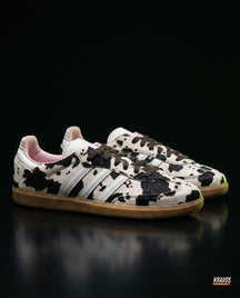 AD Leather Ribbed-Toe Terrace Trainer Cow Print Black White