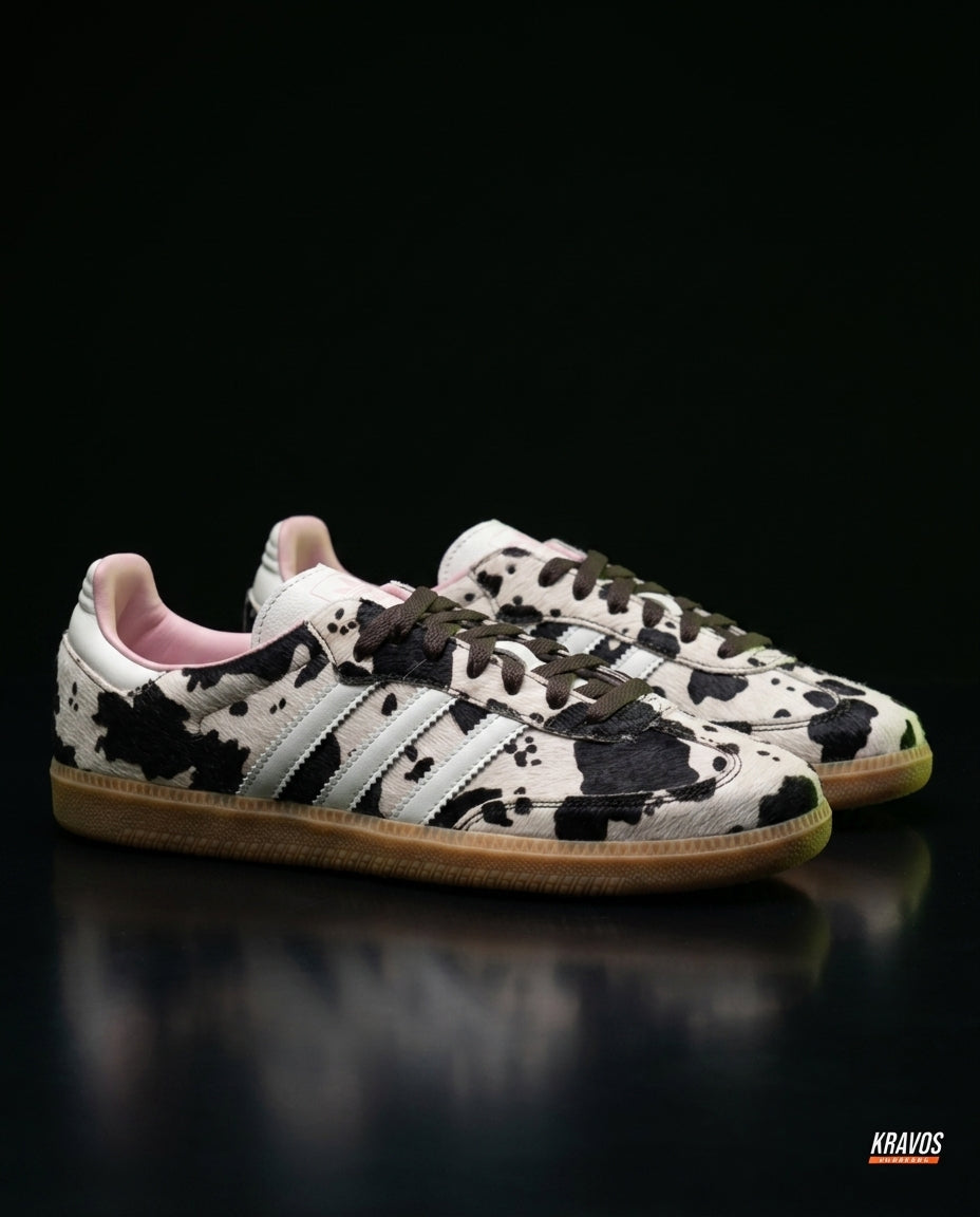 AD Leather Ribbed-Toe Terrace Trainer Cow Print Black White