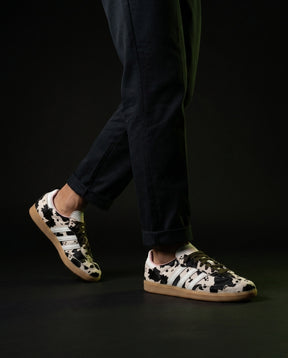 AD Leather Ribbed-Toe Terrace Trainer Cow Print Black White