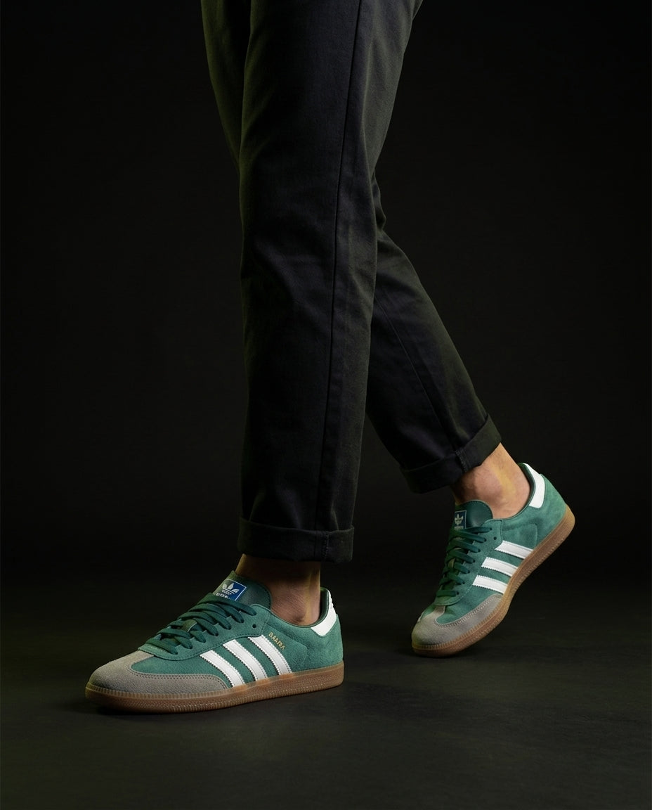 AD Leather Ribbed-Toe Terrace Trainer Green White Gum