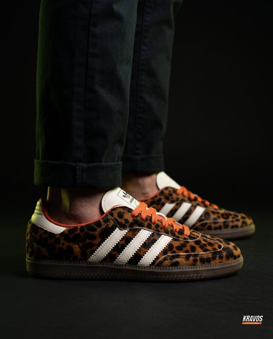 AD Leather Ribbed-Toe Terrace Trainer Leopard Print Gum