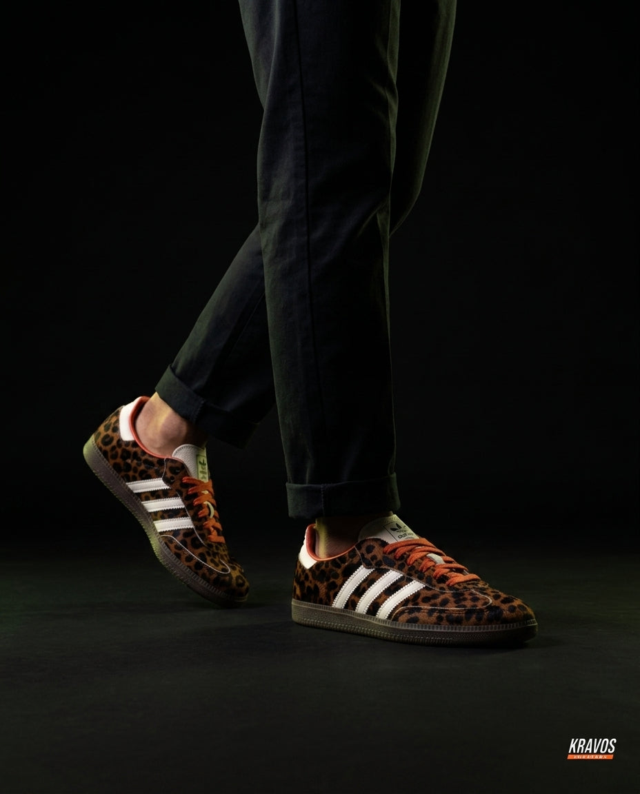 AD Leather Ribbed-Toe Terrace Trainer Leopard Print Gum
