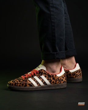 AD Leather Ribbed-Toe Terrace Trainer Leopard White Red