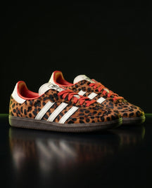 AD Leather Ribbed-Toe Terrace Trainer Leopard White Red